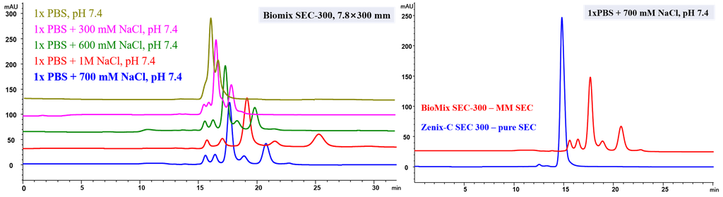 Bispecific antibody mispairing analysis on Sepax Biomix SEC 300 Å columns